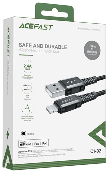Acefast 1.2m Braided USB Type A to Lightning Cable