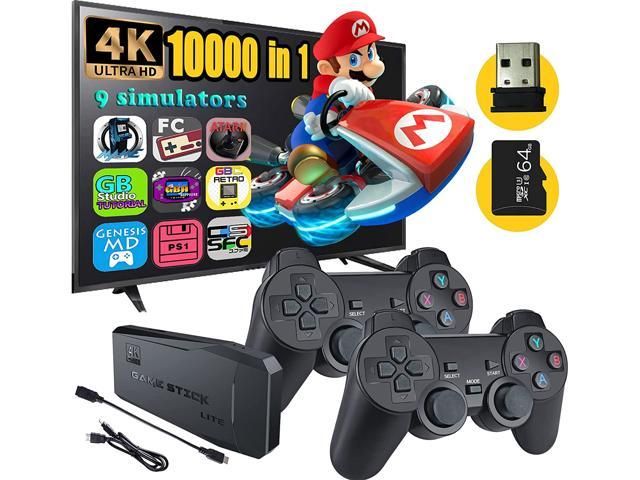 Retro 4K HDMI Game Stick Lite, 2 x 2.4G Wireless Controllers, 10000+ Games, 9 Emulators - 64GB SD Card