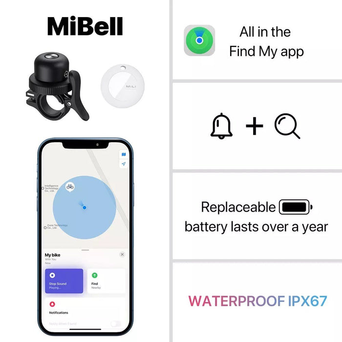 MiLi - MiBell MFI (Apple Approved) Find My Item Finder & Bicycle E-Scooter Bell