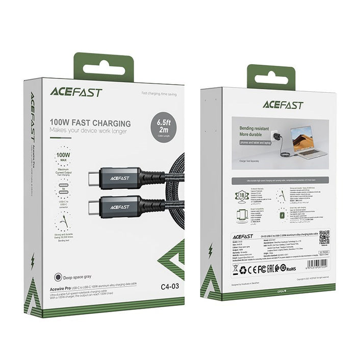 Acefast 2m (100W) USB C to USB C Aluminium Alloy Cable