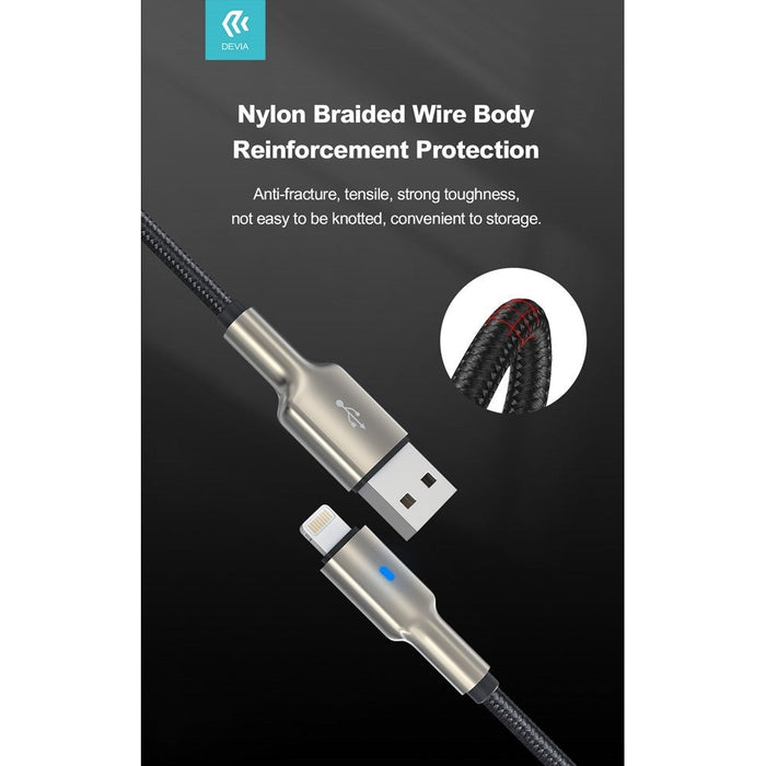 Devia - 1m (2.4A) Nylon Braided USB to Non-MFi Lightning LED Indicator Cable - Black