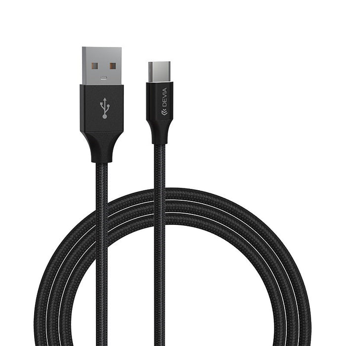 Devia - 2m (2.1A) Mesh Armour USB to Type C Cable - Black
