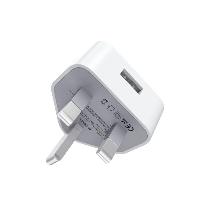 Devia - 2.1A USB 3-Pin UK Charging Plug - White