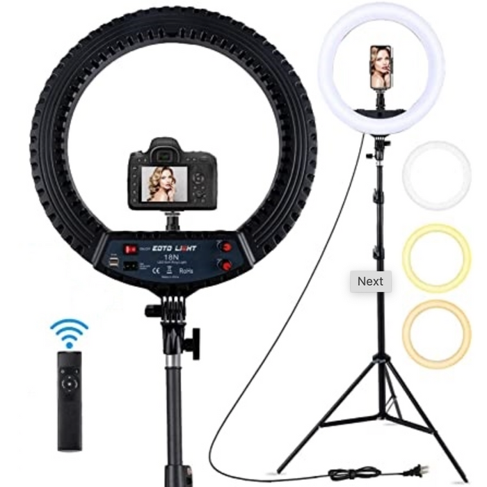 Professional HQ-14N LED Ring Light With Tripod & Remote Control